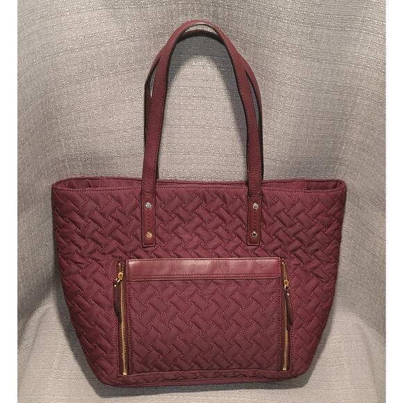 Cole Haan Quilted Tote Bag Bordeaux Leather Shoulder Burgundy - Picture 1 of 7